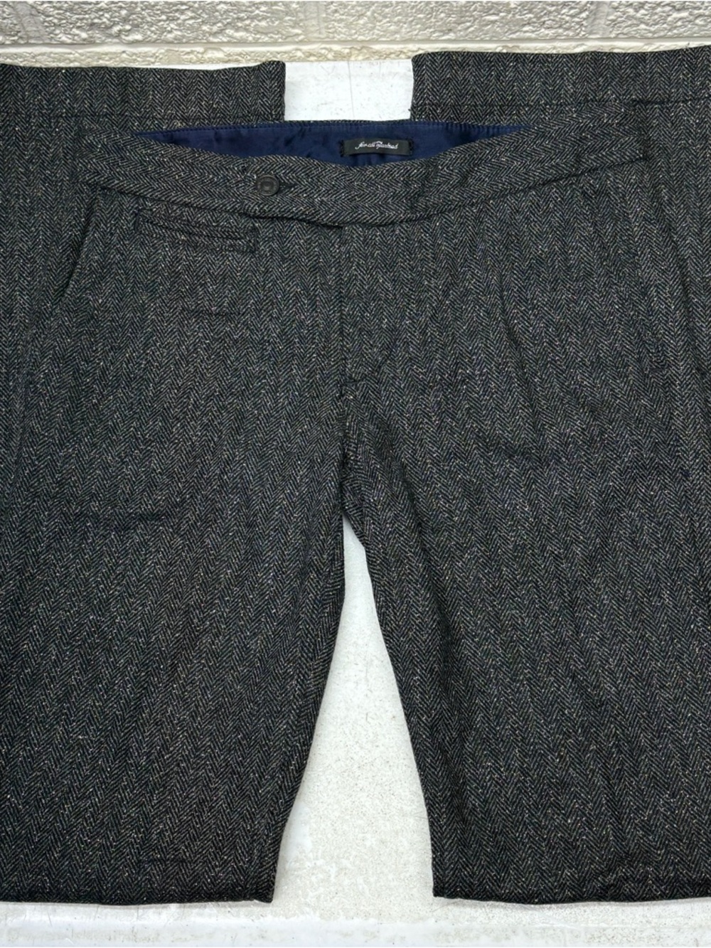 7 FOR ALL MANKIND M Gray Wool Blend Herringbone Gold Metallic Bootcut USA •READ‼
